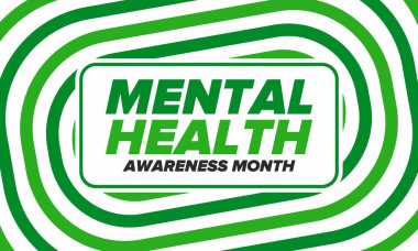 Mayıs 'ta Akıl Sağlığı Bilinci Ayı. Birleşik Devletler 'de yıllık kampanya. Akıl sağlığıyla ilgili farkındalığı arttırıyorum. Kontrol ve koruma. Önleme kampanyası. Tıbbi sağlık hizmeti tasarımı. Vektör illüstrasyonu