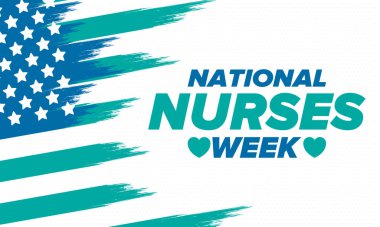 Ulusal Hemşireler Haftası. Teşekkürler hemşireler. Tıbbi ve sağlık hizmetleri konsepti. Virüslere ve hastalıklara karşı savaşanlar. Doktorların şerefine. Amerika 'da yıllık kutlama. Vektör illüstrasyon posteri