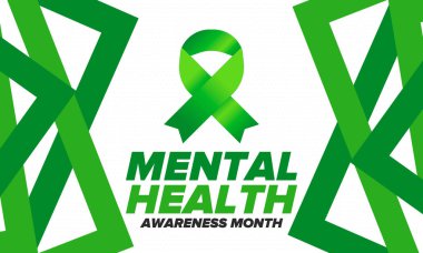 Mayıs 'ta Akıl Sağlığı Bilinci Ayı. Birleşik Devletler 'de yıllık kampanya. Akıl sağlığıyla ilgili farkındalığı arttırıyorum. Kontrol ve koruma. Önleme kampanyası. Tıbbi sağlık hizmeti tasarımı. Vektör illüstrasyonu