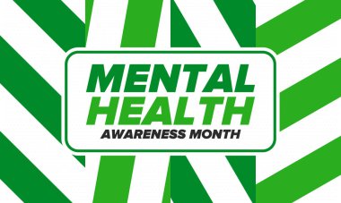 Mayıs 'ta Akıl Sağlığı Bilinci Ayı. Birleşik Devletler 'de yıllık kampanya. Akıl sağlığıyla ilgili farkındalığı arttırıyorum. Kontrol ve koruma. Önleme kampanyası. Tıbbi sağlık hizmeti tasarımı. Vektör illüstrasyonu