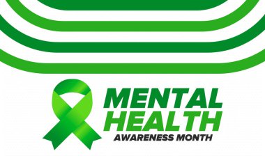 Mayıs 'ta Akıl Sağlığı Bilinci Ayı. Birleşik Devletler 'de yıllık kampanya. Akıl sağlığıyla ilgili farkındalığı arttırıyorum. Kontrol ve koruma. Önleme kampanyası. Tıbbi sağlık hizmeti tasarımı. Vektör illüstrasyonu