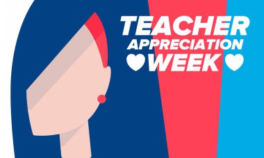 Amerika 'da Öğretmen Takdir Haftası. Mayıs 'ta yıllık kutlama. Çocuklarımızı çalıştıran ve eğiten öğretmenlerin onuruna. Okul ve eğitim. Öğrenci konsepti. Vektör illüstrasyonu