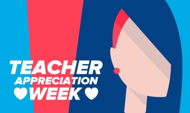 Amerika 'da Öğretmen Takdir Haftası. Mayıs 'ta yıllık kutlama. Çocuklarımızı çalıştıran ve eğiten öğretmenlerin onuruna. Okul ve eğitim. Öğrenci konsepti. Vektör illüstrasyonu