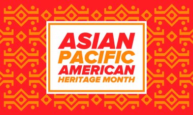 Asya Pasifik Amerikan Mirası Ayı. Mayıs 'ta kutlandı. Amerika Birleşik Devletleri 'ndeki Asya kökenli Amerikalıların ve Pasifik Adalılarının kültürünü, geleneklerini ve tarihini kutlar. Poster, kart, pankart. Vektör