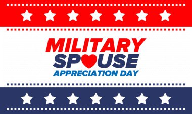 Askeri Eş Takdir Günü. Amerika 'da kutlandı. Silahlı Kuvvetler 'in eşlerinin Ulusal Bayram' da bağış, destek ve fedakarlıklarının tanınması. Poster, kart, pankart. Vektör