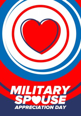 Askeri Eş Takdir Günü. Amerika 'da kutlandı. Silahlı Kuvvetler 'in eşlerinin Ulusal Bayram' da bağış, destek ve fedakarlıklarının tanınması. Poster, kart, pankart. Vektör