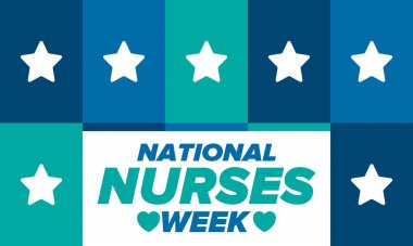 Ulusal Hemşireler Haftası. Teşekkürler hemşireler. Tıbbi ve sağlık hizmetleri konsepti. Virüslere ve hastalıklara karşı savaşanlar. Doktorların şerefine. Amerika 'da yıllık kutlama. Vektör illüstrasyon posteri