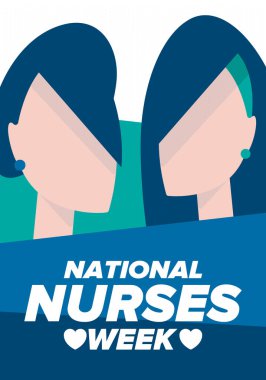 Ulusal Hemşireler Haftası. Teşekkürler hemşireler. Tıbbi ve sağlık hizmetleri konsepti. Virüslere ve hastalıklara karşı savaşanlar. Doktorların şerefine. Amerika 'da yıllık kutlama. Vektör illüstrasyon posteri