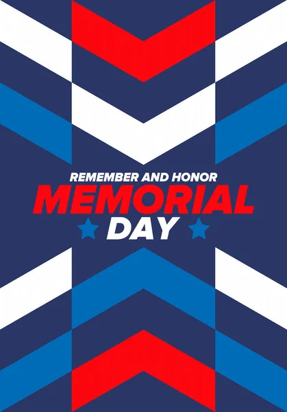 Memorial Day Estados Unidos Recuerda Honra Fiesta Federal Para Recordar — Vector de stock