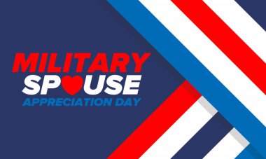 Askeri Eş Takdir Günü. Amerika 'da kutlandı. Silahlı Kuvvetler 'in eşlerinin Ulusal Bayram' da bağış, destek ve fedakarlıklarının tanınması. Poster, kart, pankart. Vektör