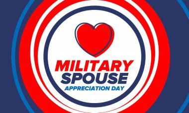 Askeri Eş Takdir Günü. Amerika 'da kutlandı. Silahlı Kuvvetler 'in eşlerinin Ulusal Bayram' da bağış, destek ve fedakarlıklarının tanınması. Poster, kart, pankart. Vektör