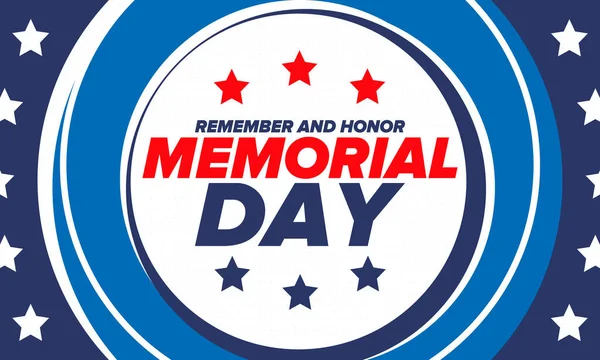 Memorial Day in United States. Remember and Honor. Federal holiday for remember and honor persons who have died while serving in the United States Armed Forces. Celebrated in May. Vector poster