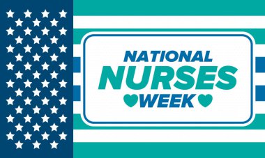 Ulusal Hemşireler Haftası. Teşekkürler hemşireler. Tıbbi ve sağlık hizmetleri konsepti. Virüslere ve hastalıklara karşı savaşanlar. Doktorların şerefine. Amerika 'da yıllık kutlama. Vektör illüstrasyon posteri