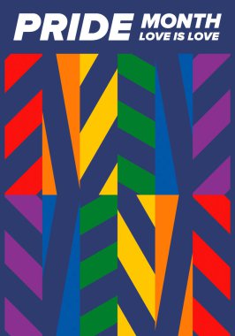 Haziran 'da LGBTQIA Onur Ayı. Lezbiyen Gey Biseksüel Transseksüel. Yıllık kutlama. LGBT bayrağı. Gökkuşağı aşk konsepti. İnsan hakları ve hoşgörü. Poster, kart, afiş ve geçmiş. Vektör illüstrasyonu