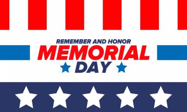 Amerika 'da Anma Günü. Unutma ve onurlandır. Birleşik Devletler Silahlı Kuvvetleri 'nde görev yaparken ölen insanları hatırlamak ve onurlandırmak için federal bayram. Mayıs 'ta kutlandı. Vektör posteri