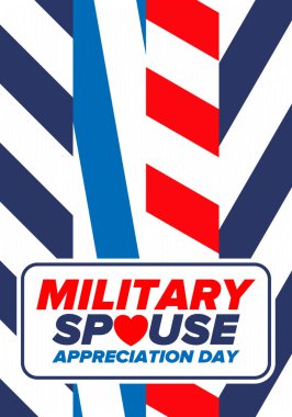 Askeri Eş Takdir Günü. Amerika 'da kutlandı. Silahlı Kuvvetler 'in eşlerinin Ulusal Bayram' da bağış, destek ve fedakarlıklarının tanınması. Poster, kart, pankart. Vektör