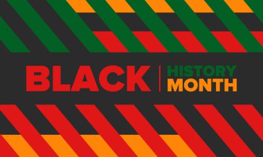 Siyahların Tarihi Ayı. Afrikalı Amerikan Tarihi. Yıllık kutlama. Şubat 'ta Amerika ve Kanada' da. Ekim ayında İngiltere 'de. Poster, kart, afiş, geçmiş. Vektör illüstrasyonu