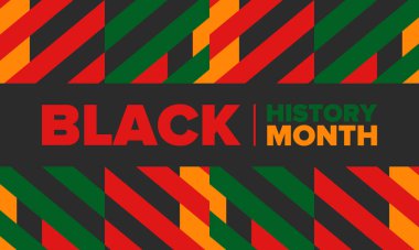 Siyahların Tarihi Ayı. Afrikalı Amerikan Tarihi. Yıllık kutlama. Şubat 'ta Amerika ve Kanada' da. Ekim ayında İngiltere 'de. Poster, kart, afiş, geçmiş. Vektör illüstrasyonu