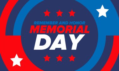 Amerika 'da Anma Günü. Unutma ve onurlandır. Birleşik Devletler Silahlı Kuvvetleri 'nde görev yaparken ölen insanları hatırlamak ve onurlandırmak için federal bayram. Mayıs 'ta kutlandı. Vektör posteri