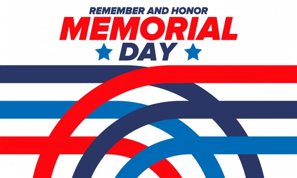 Memorial Day Estados Unidos Recuerda Honra Fiesta Federal Para Recordar — Vector de stock