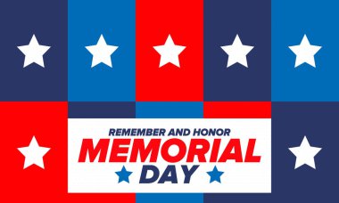 Amerika 'da Anma Günü. Unutma ve onurlandır. Birleşik Devletler Silahlı Kuvvetleri 'nde görev yaparken ölen insanları hatırlamak ve onurlandırmak için federal bayram. Mayıs 'ta kutlandı. Vektör posteri