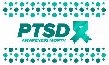 Haziran 'da TSSB Farkındalık Ayı. Travma Sonrası Stres Bozukluğu. Amerika 'da yıllık kutlama. Tıbbi sağlık ve farkındalık tasarımı. Poster, kart, afiş ve geçmiş. Vektör illüstrasyonu