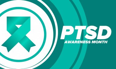 Haziran 'da TSSB Farkındalık Ayı. Travma Sonrası Stres Bozukluğu. Amerika 'da yıllık kutlama. Tıbbi sağlık ve farkındalık tasarımı. Poster, kart, afiş ve geçmiş. Vektör illüstrasyonu