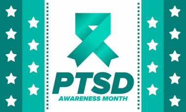 Haziran 'da TSSB Farkındalık Ayı. Travma Sonrası Stres Bozukluğu. Amerika 'da yıllık kutlama. Tıbbi sağlık ve farkındalık tasarımı. Poster, kart, afiş ve geçmiş. Vektör illüstrasyonu