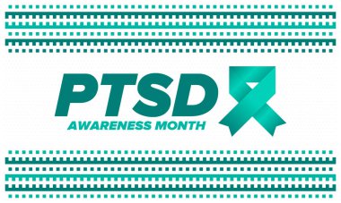 Haziran 'da TSSB Farkındalık Ayı. Travma Sonrası Stres Bozukluğu. Amerika 'da yıllık kutlama. Tıbbi sağlık ve farkındalık tasarımı. Poster, kart, afiş ve geçmiş. Vektör illüstrasyonu