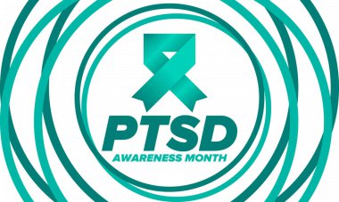 Haziran 'da TSSB Farkındalık Ayı. Travma Sonrası Stres Bozukluğu. Amerika 'da yıllık kutlama. Tıbbi sağlık ve farkındalık tasarımı. Poster, kart, afiş ve geçmiş. Vektör illüstrasyonu