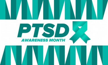 Haziran 'da TSSB Farkındalık Ayı. Travma Sonrası Stres Bozukluğu. Amerika 'da yıllık kutlama. Tıbbi sağlık ve farkındalık tasarımı. Poster, kart, afiş ve geçmiş. Vektör illüstrasyonu