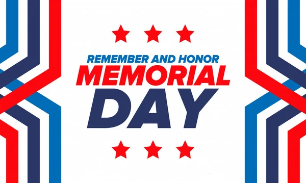 Memorial Day Estados Unidos Recuerda Honra Fiesta Federal Para Recordar — Vector de stock