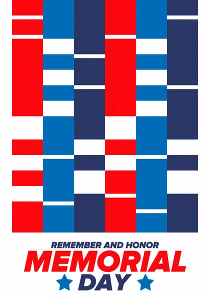 Memorial Day Estados Unidos Recuerda Honra Fiesta Federal Para Recordar — Vector de stock