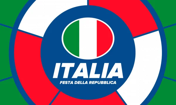 イタリア共和国のフェスタ デッラ イタリア語のテキスト イタリア共和国の日 幸せな国民の休日 毎年6月2日にイタリアで祝われる イタリア国旗 愛国的なデザイン ベクターポスター — ストックベクタ