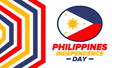 Filipinler Bağımsızlık Günü. Filipinler 'de her yıl 12 Haziran' da kutlanır. Ulusal özgürlük bayramın kutlu olsun. Filipinler bayrağı. Güneydoğu Asya ülkesi. Vatansever tasarım. Vektör posteri