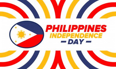 Filipinler Bağımsızlık Günü. Filipinler 'de her yıl 12 Haziran' da kutlanır. Ulusal özgürlük bayramın kutlu olsun. Filipinler bayrağı. Güneydoğu Asya ülkesi. Vatansever tasarım. Vektör posteri