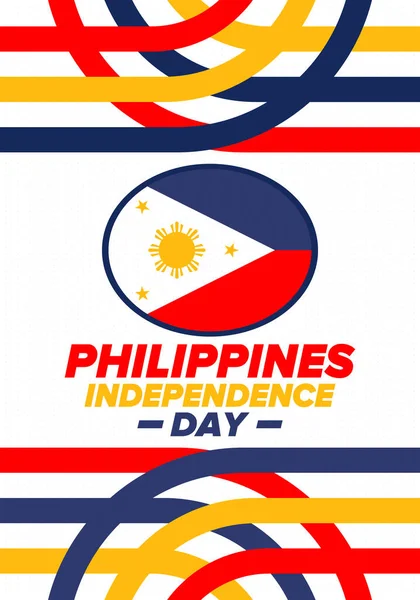 フィリピン独立記念日 毎年6月12日にフィリピンで祝われる 自由の幸せな国民の休日 フィリピンの国旗 東南アジア諸国 愛国的なデザイン ベクターポスター — ストックベクタ