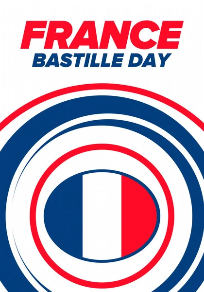 Día Bastilla Francia Fiesta Nacional Feliz Celebrada Anualmente Julio Bandera — Vector de stock