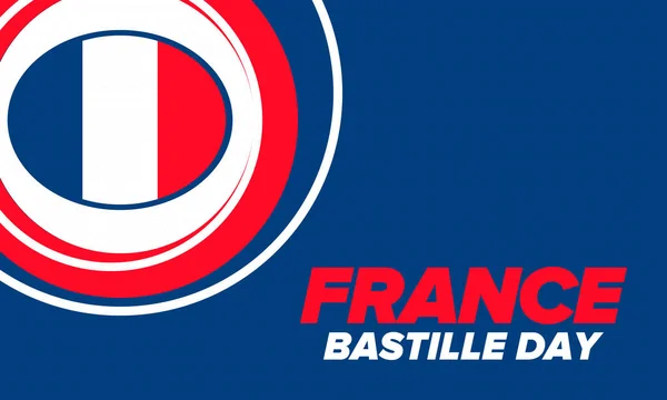 Día Bastilla Francia Fiesta Nacional Feliz Celebrada Anualmente Julio Bandera — Vector de stock