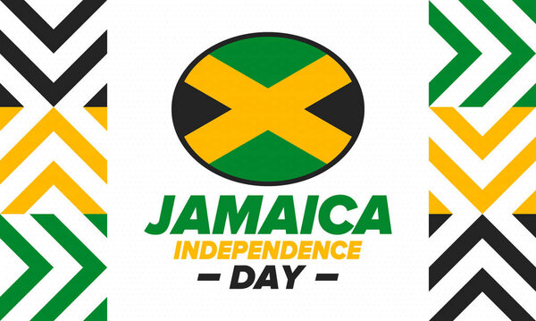 Jamaica Independence Day. Independence of Jamaica. Holiday, celebrated annual in August 6. Jamaica flag. Patriotic element. Poster, greeting card, banner and background. Vector illustration