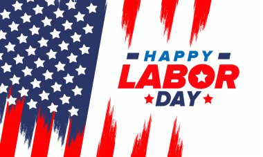 Mutlu İşçi Bayramı. Federal bayram, Amerika 'da yıllık kutlama. Amerikan işçi hareketi. Vatansever Amerikan unsurları. Poster, kart, afiş ve geçmiş. Vektör illüstrasyonu