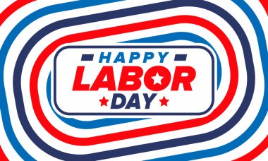 Mutlu İşçi Bayramı. Federal bayram, Amerika 'da yıllık kutlama. Amerikan işçi hareketi. Vatansever Amerikan unsurları. Poster, kart, afiş ve geçmiş. Vektör illüstrasyonu