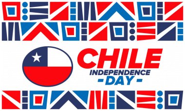 Şili Bağımsızlık Günü. Mutlu bayramlar Patrias. Özgürlük günü. Yıllığı 18 Eylül 'de kutlayın. Şili bayrağı. Vatansever Şili tasarımı. Poster, kart, afiş, şablon, geçmiş. Vektör