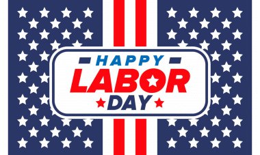 Mutlu İşçi Bayramı. Federal bayram, Amerika 'da yıllık kutlama. Amerikan işçi hareketi. Vatansever Amerikan unsurları. Poster, kart, afiş ve geçmiş. Vektör illüstrasyonu