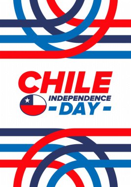 Şili Bağımsızlık Günü. Mutlu bayramlar Patrias. Özgürlük günü. Yıllığı 18 Eylül 'de kutlayın. Şili bayrağı. Vatansever Şili tasarımı. Poster, kart, afiş, şablon, geçmiş. Vektör