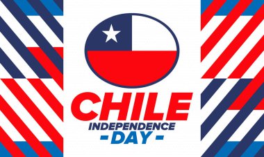 Şili Bağımsızlık Günü. Mutlu bayramlar Patrias. Özgürlük günü. Yıllığı 18 Eylül 'de kutlayın. Şili bayrağı. Vatansever Şili tasarımı. Poster, kart, afiş, şablon, geçmiş. Vektör