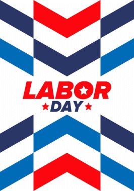 Mutlu İşçi Bayramı. Federal bayram, Amerika 'da yıllık kutlama. Amerikan işçi hareketi. Vatansever Amerikan unsurları. Poster, kart, afiş ve geçmiş. Vektör illüstrasyonu