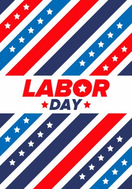 Mutlu İşçi Bayramı. Federal bayram, Amerika 'da yıllık kutlama. Amerikan işçi hareketi. Vatansever Amerikan unsurları. Poster, kart, afiş ve geçmiş. Vektör illüstrasyonu