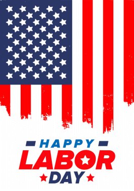 Mutlu İşçi Bayramı. Federal bayram, Amerika 'da yıllık kutlama. Amerikan işçi hareketi. Vatansever Amerikan unsurları. Poster, kart, afiş ve geçmiş. Vektör illüstrasyonu