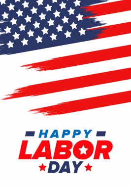 Mutlu İşçi Bayramı. Federal bayram, Amerika 'da yıllık kutlama. Amerikan işçi hareketi. Vatansever Amerikan unsurları. Poster, kart, afiş ve geçmiş. Vektör illüstrasyonu